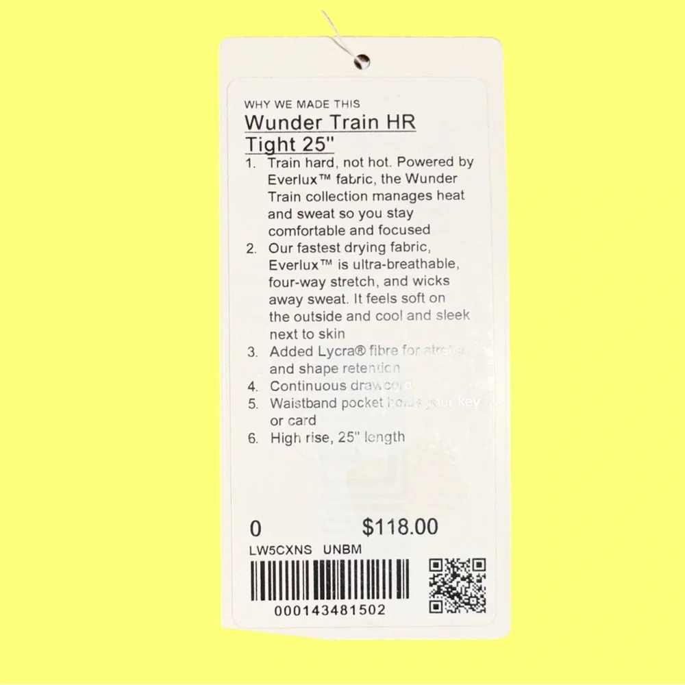 Lululemon Wunder‎ Train HR Tight 25” Size 0 NWT